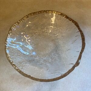 Vtg IVV Glacier Ice‎ 13" Glass Serving Bowl 10kt Gold Rim Mid-Century Modern